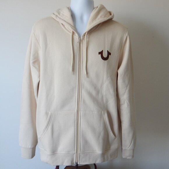 True Religion Men’s Solid SRS Full Zip Fleece Hoodie Jacket Light Beige LRG NWT - Picture 4 of 9